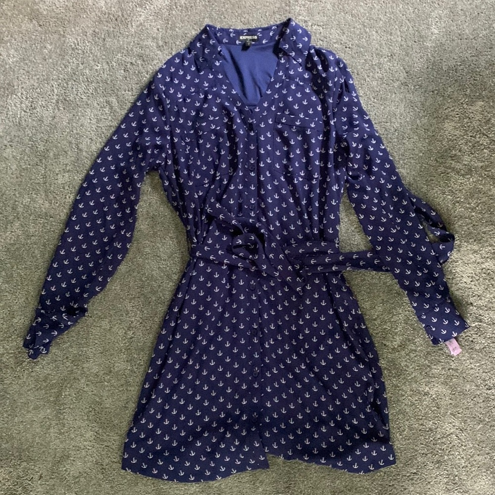 Never worn (no tags). Anchor blue dress.
